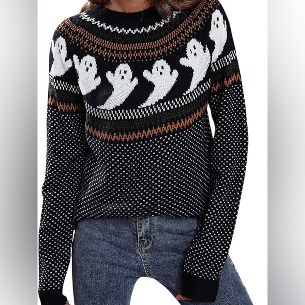 Women's Black Ghost Pattern Sweater